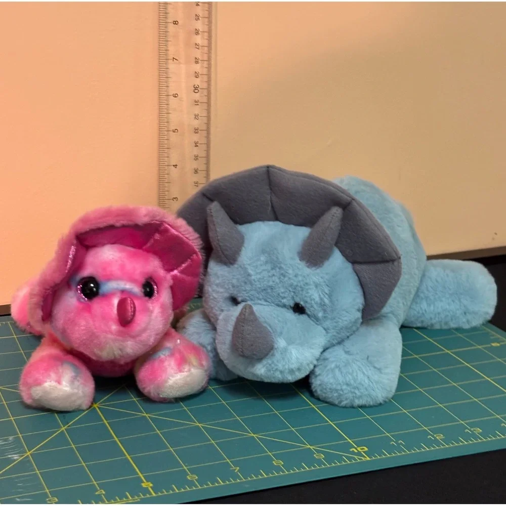 Aurora World Triceratops Plush Set Blue & Pink Tie Dye Dinosaur Stuffed Animals
